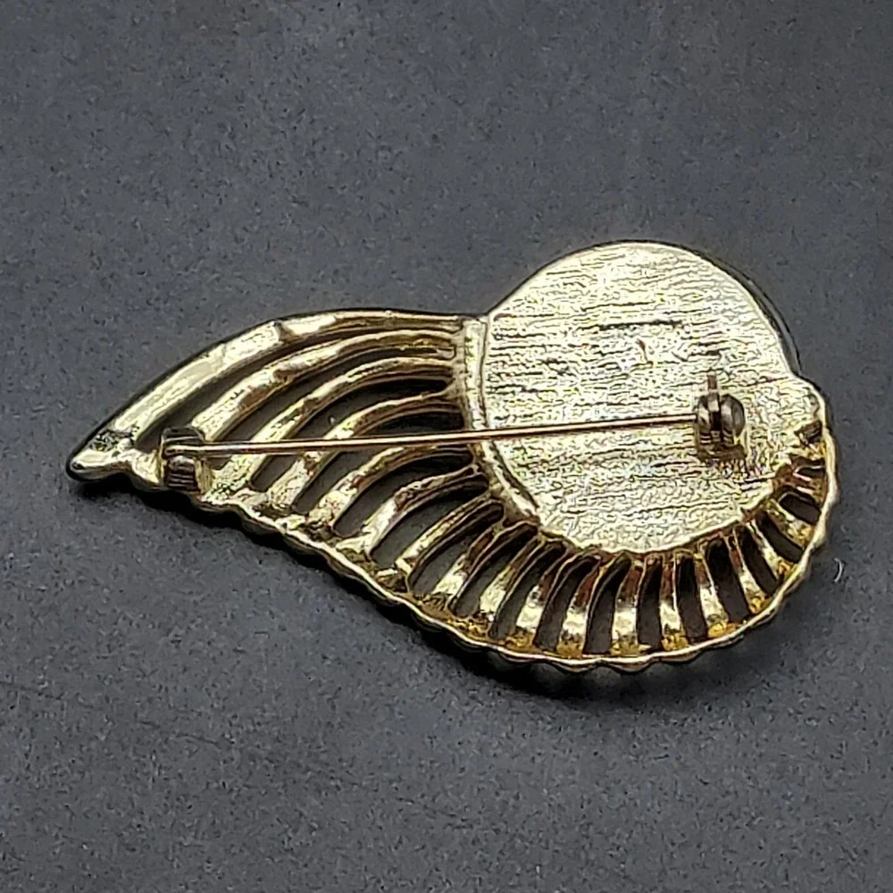 Art Deco Brooch Gold Tone Black Cabochon Vintage Costume Jewelry Abstract‎